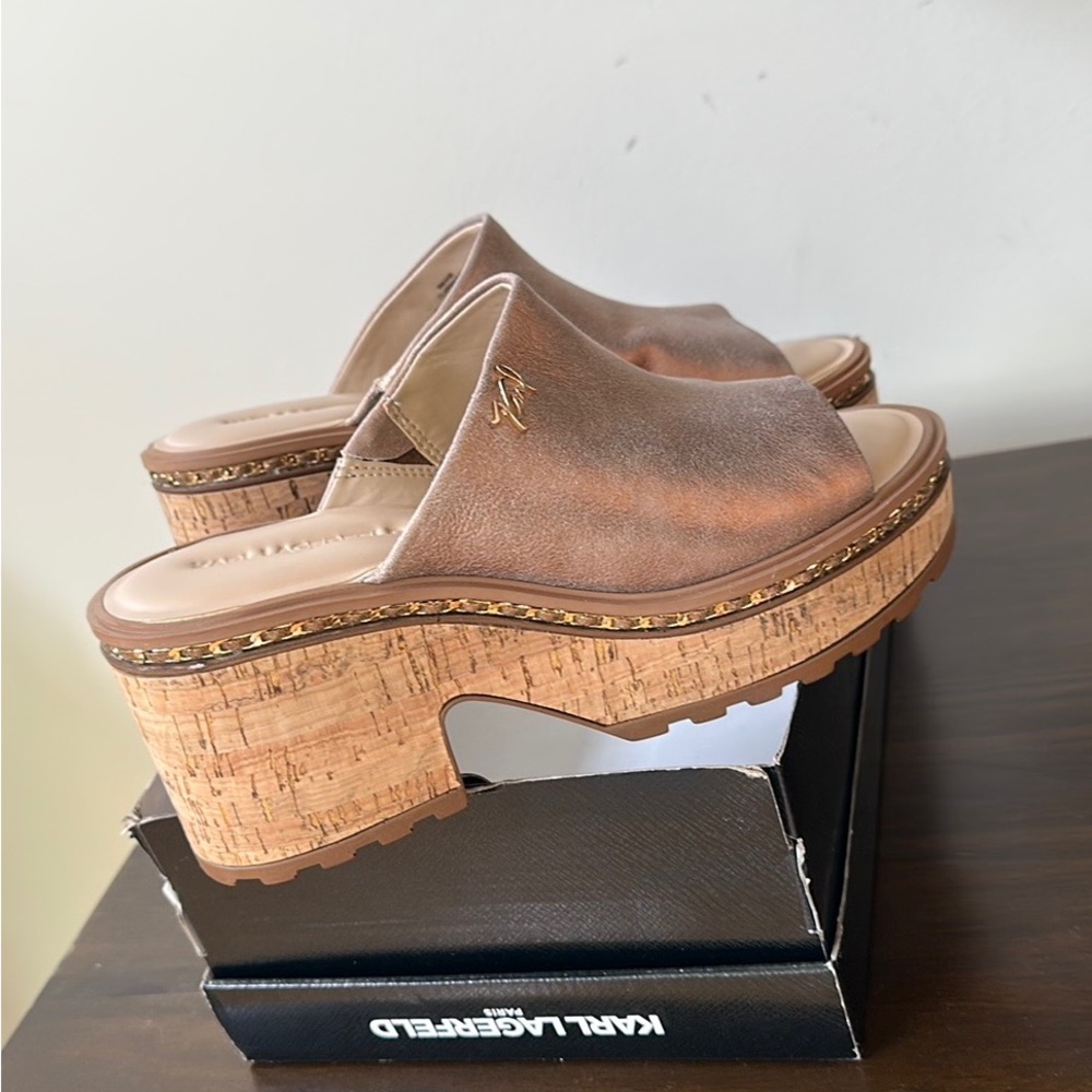 Karl Lagerfeld Paris Leather Chunky Heel Mules